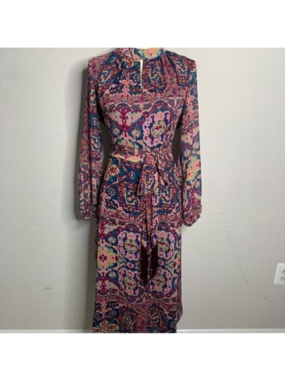 NWT Tahari ASL Tapestry Print Chiffon Long Sleeve Midi Dress - Picture 10 of 17